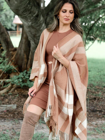 Camel Check Poncho Wrap